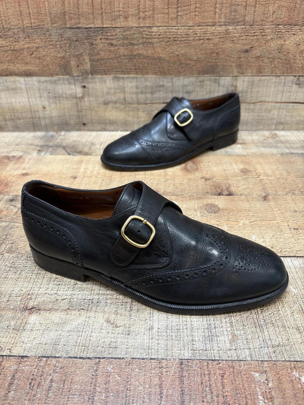 Bruno Magli Shoes Mens 9.5 Black Leather Monk Strap Wingtip Dress 09910 Italy